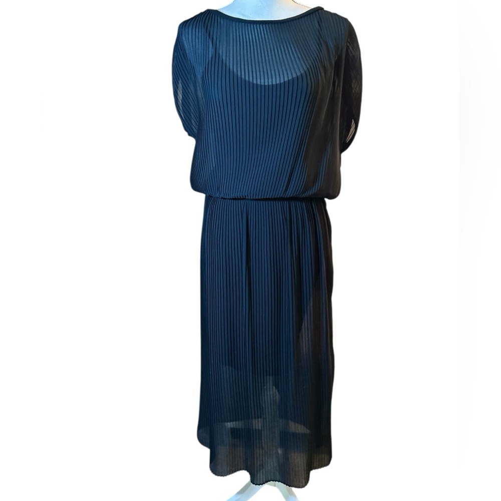 Anthropologie Bordeaux Pleated Accordion Black Midi Dress